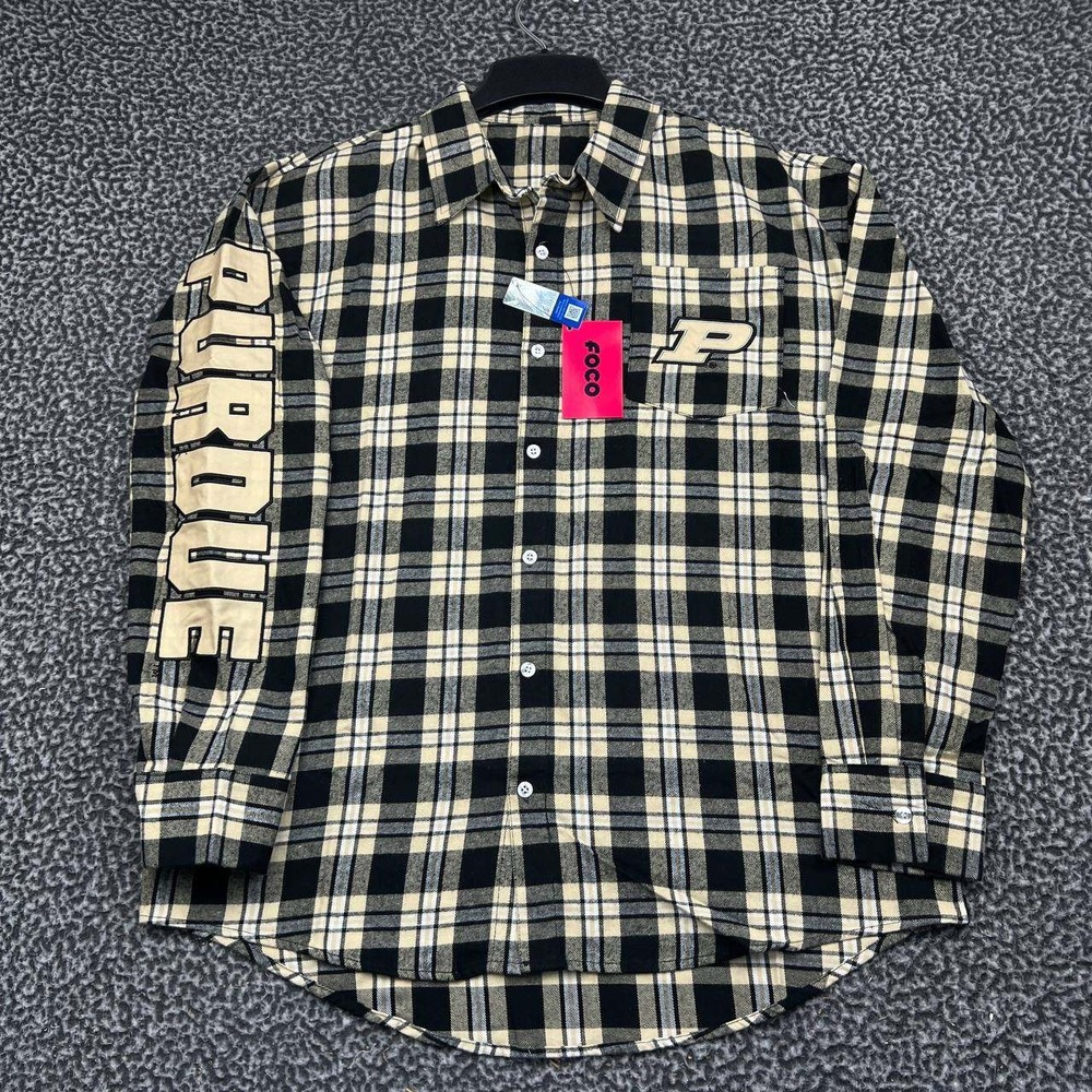 FOCO Purdue Boilermakers Button Up Shirt Men Medium Black Plaid Flannel New M